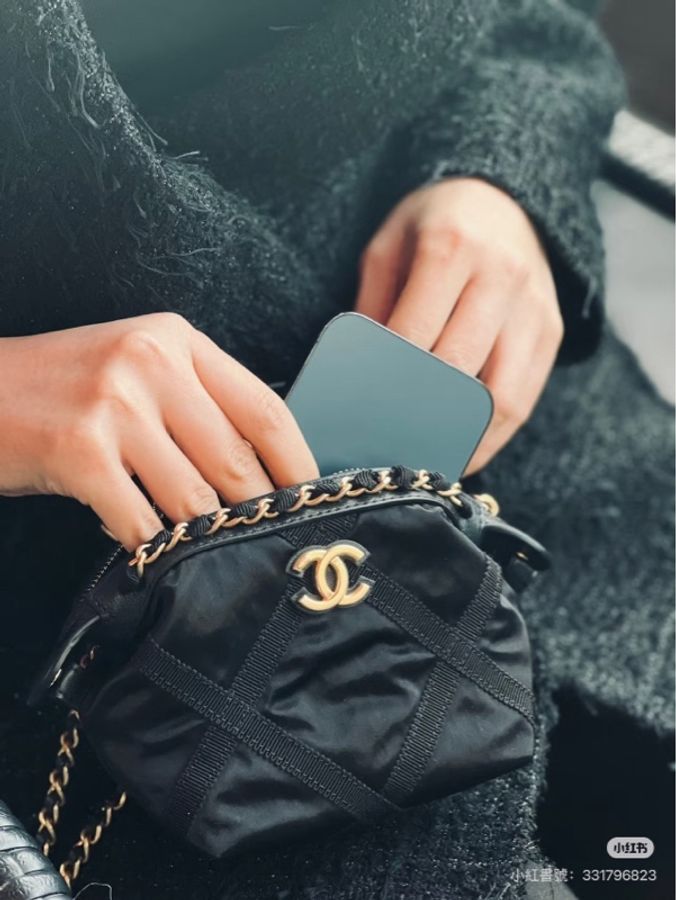 《仙闆名牌精品》Chanel 香奈兒 尼龍 羅緞 黑色 鏈帶包 小廢包 斜背包 肩背包 手提包-11