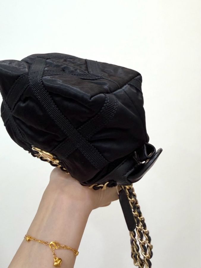 《仙闆名牌精品》Chanel 香奈兒 尼龍 羅緞 黑色 鏈帶包 小廢包 斜背包 肩背包 手提包-18