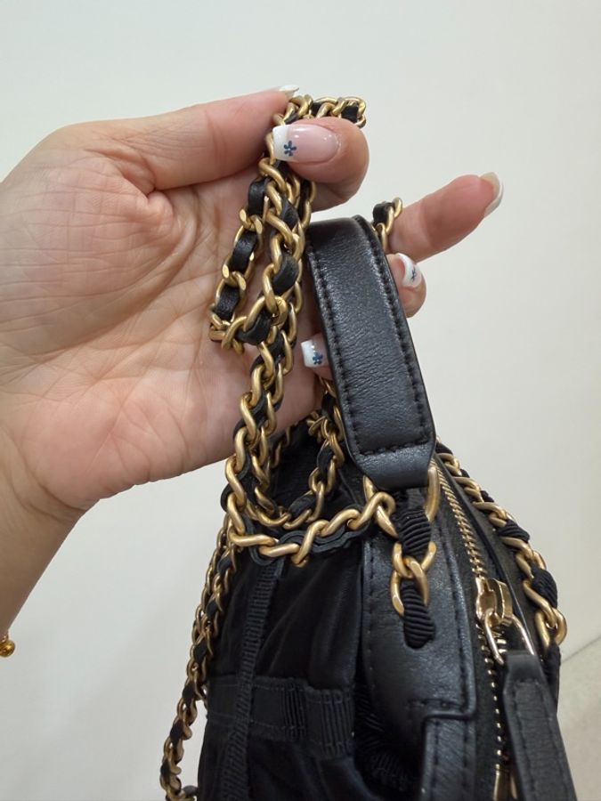 《仙闆名牌精品》Chanel 香奈兒 尼龍 羅緞 黑色 鏈帶包 小廢包 斜背包 肩背包 手提包-21