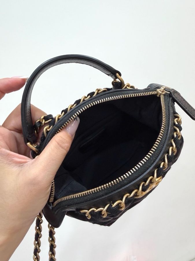 《仙闆名牌精品》Chanel 香奈兒 尼龍 羅緞 黑色 鏈帶包 小廢包 斜背包 肩背包 手提包-22