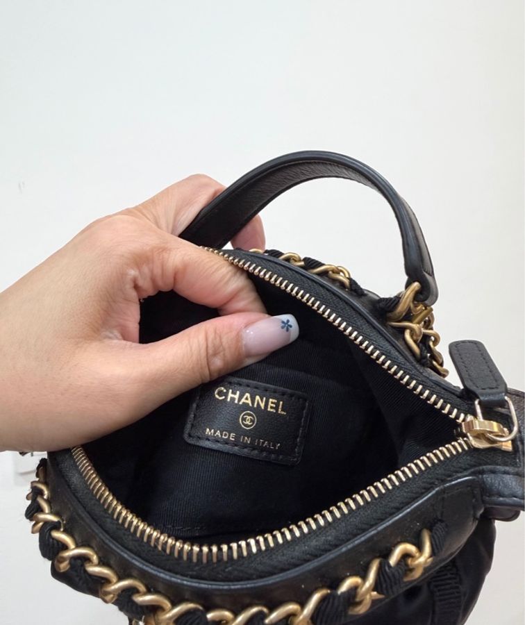 《仙闆名牌精品》Chanel 香奈兒 尼龍 羅緞 黑色 鏈帶包 小廢包 斜背包 肩背包 手提包-24
