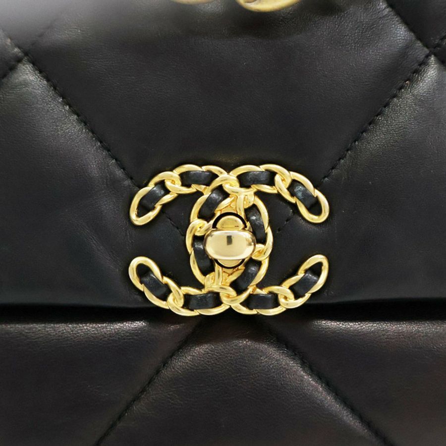 黑色 羊皮 19 Flap Bag 兩用包 金扣 (變色)【CHANEL 香奈兒】 AS1161-5