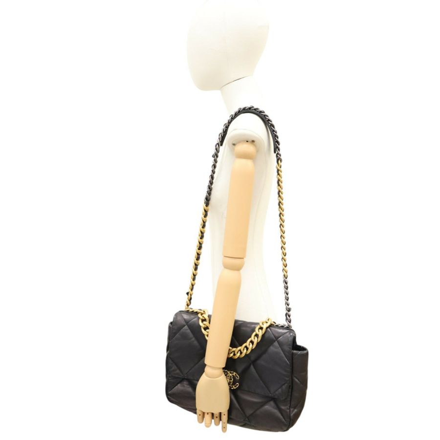 黑色 羊皮 19 Flap Bag 兩用包 金扣 (變色)【CHANEL 香奈兒】 AS1161-6
