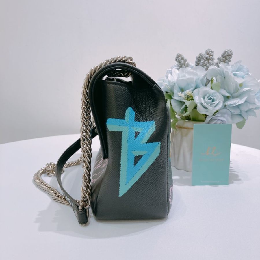 TW4889 Balenciaga 巴黎世家 塗鴉圖案 特別版 大容量BB Graffiti Chain Shoulder Bag Black x Mulit x PHW-2