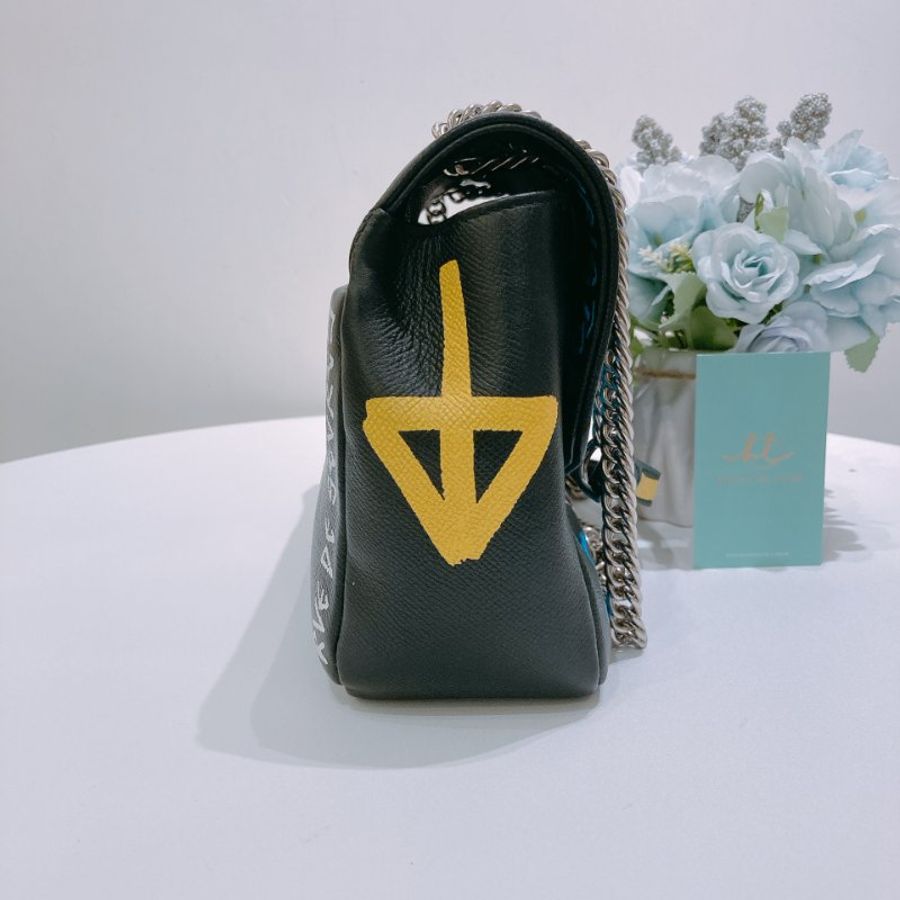 TW4889 Balenciaga 巴黎世家 塗鴉圖案 特別版 大容量BB Graffiti Chain Shoulder Bag Black x Mulit x PHW-3