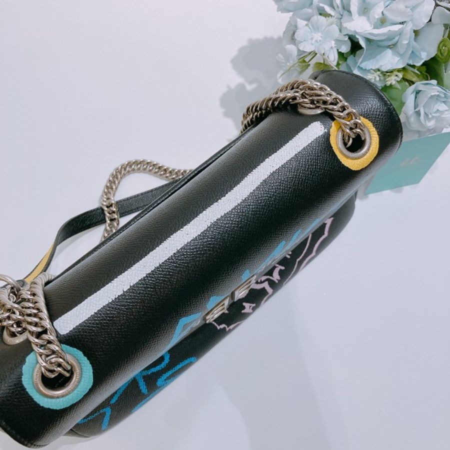 TW4889 Balenciaga 巴黎世家 塗鴉圖案 特別版 大容量BB Graffiti Chain Shoulder Bag Black x Mulit x PHW-9