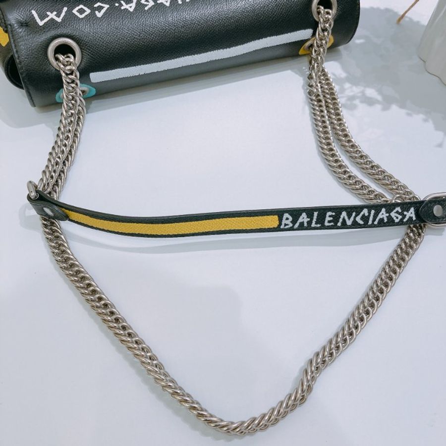 TW4889 Balenciaga 巴黎世家 塗鴉圖案 特別版 大容量BB Graffiti Chain Shoulder Bag Black x Mulit x PHW-16