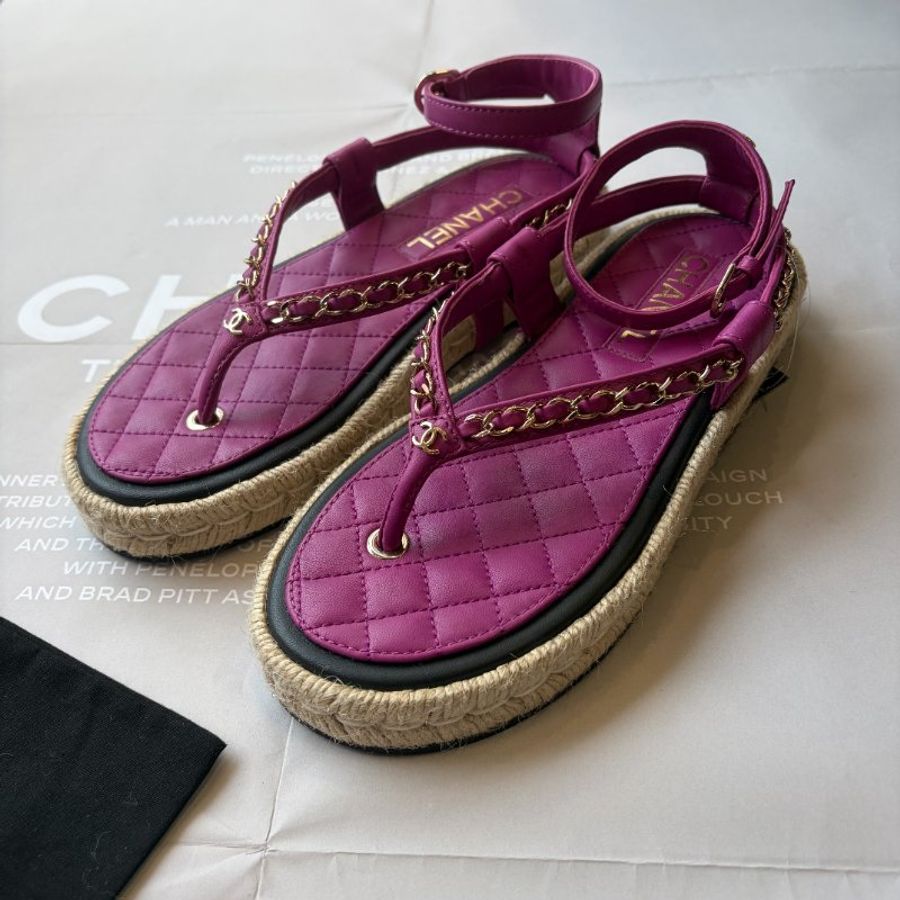 CHANEL 皮穿平底涼鞋 粉色 37-0
