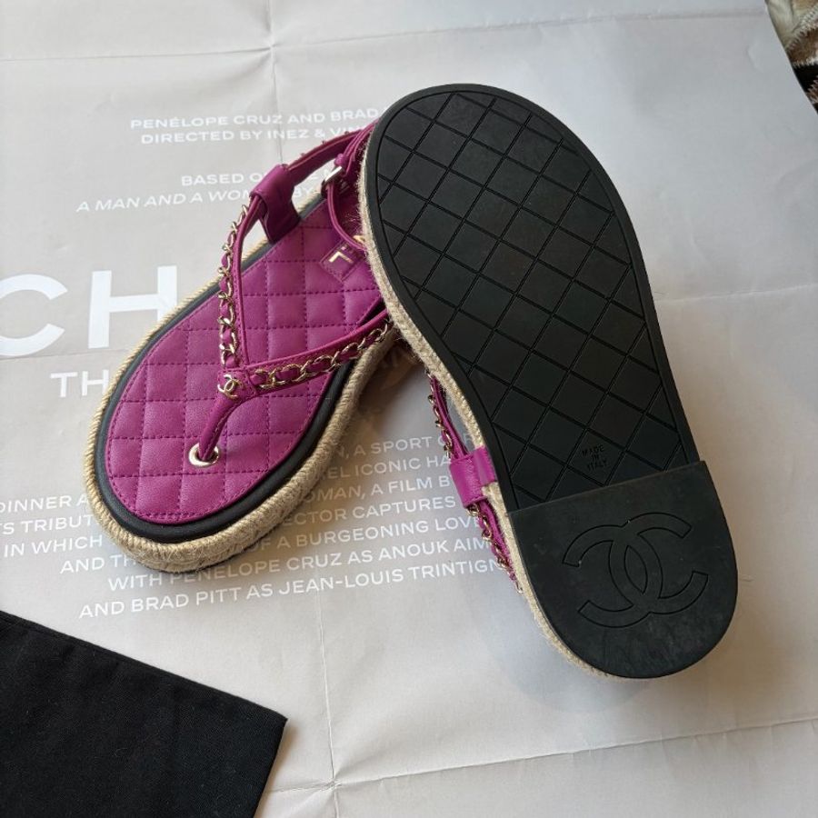 CHANEL 皮穿平底涼鞋 粉色 37-2