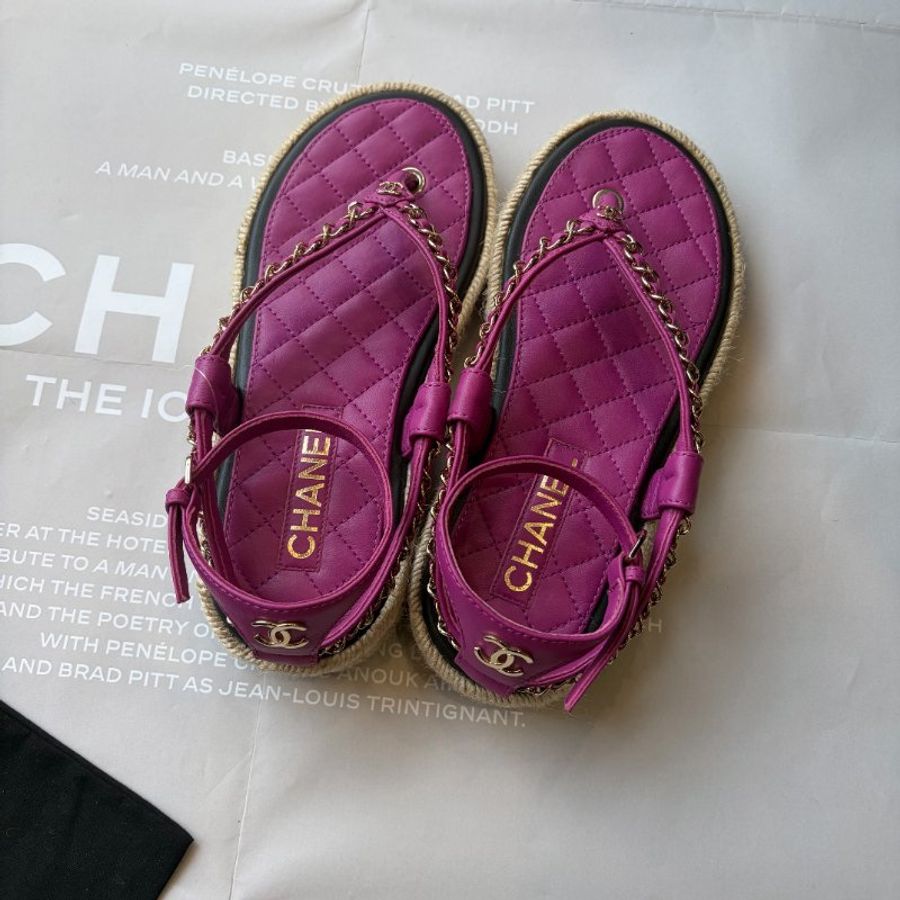 CHANEL 皮穿平底涼鞋 粉色 37-3
