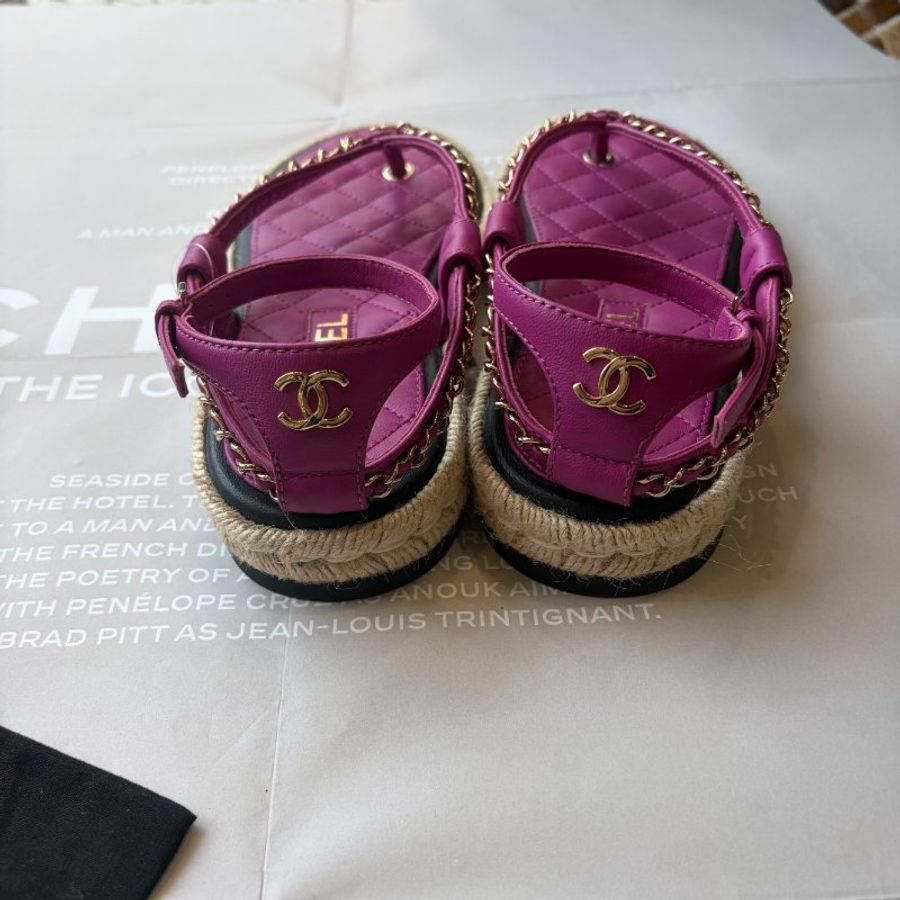 CHANEL 皮穿平底涼鞋 粉色 37-4