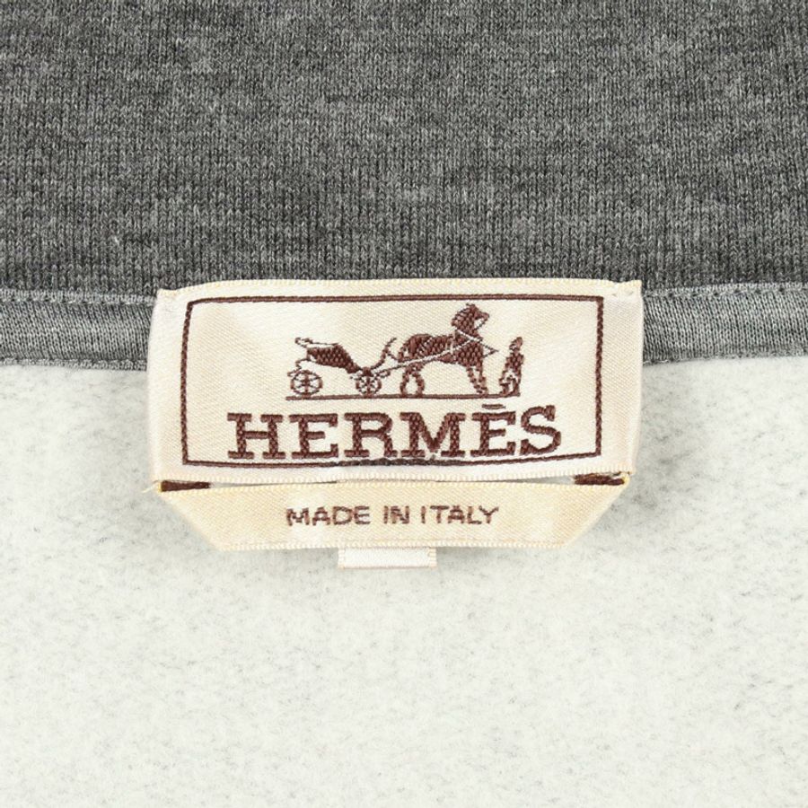 愛馬仕 (HERMES) 後幅拉絨連帽衛衣，棉羊絨混紡，灰色，二手，男款 XXL 碼-2