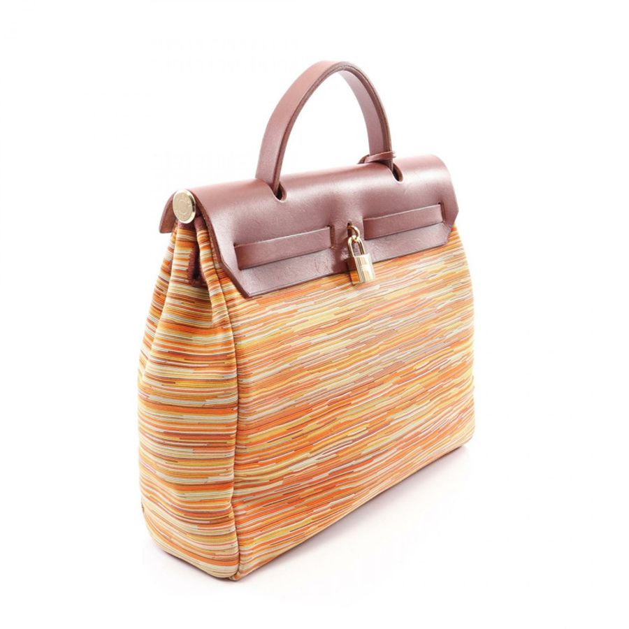 愛馬仕 Herbag PM 單肩手提包 F Toile officier Vibrato 棕色 GHW 二手-1