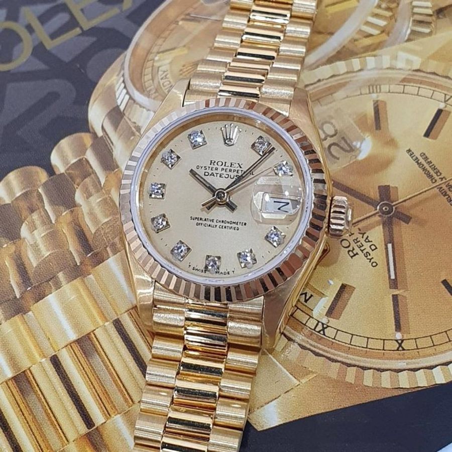 【大眾名錶】ROLEX勞力士 69178 Datejust 18K金蠔式 太陽圈 金色十鑽面盤 錶徑26mm 自動上鍊 18K金材質 大眾名錶G273-8