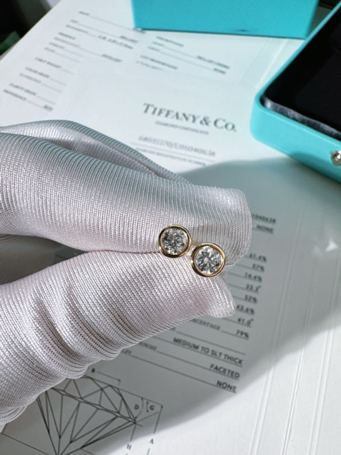 Tiffany & Co.蒂芙尼 Elsa Peretti®系列 18K黃金泡泡鑽石耳釘-5