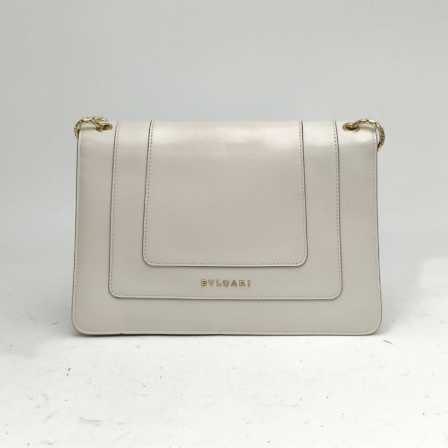 BVLGARI SerpentiForever風琴蛇頭包白色牛皮肩背包-2