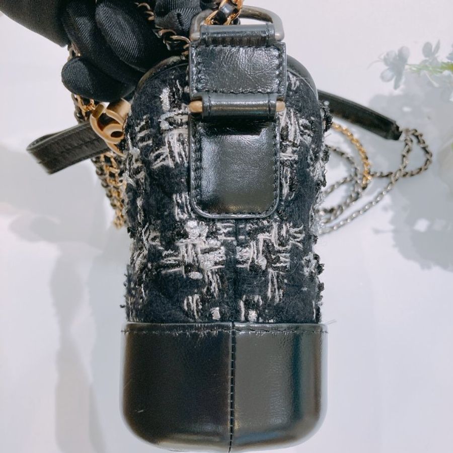 TW4892 Chanel 香奈兒 黑色限量編織流浪包 小號 毛呢千鳥Gabrielle Small Chain Bag Tweed Black x Sliver-2