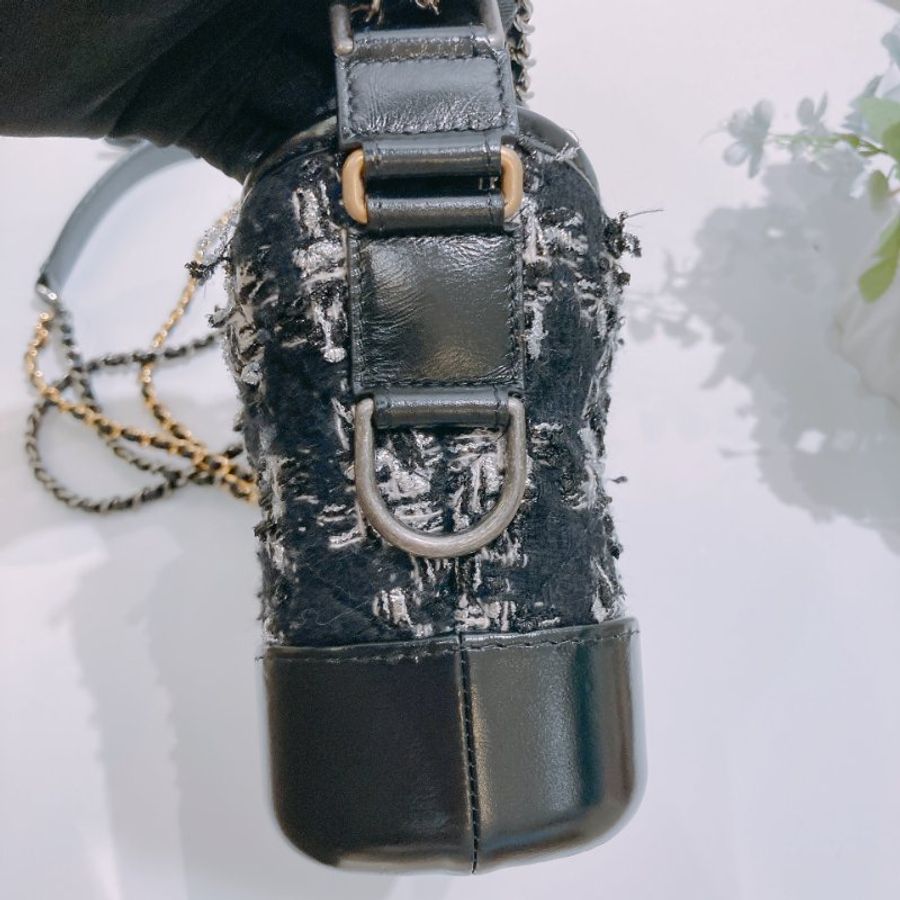 TW4892 Chanel 香奈兒 黑色限量編織流浪包 小號 毛呢千鳥Gabrielle Small Chain Bag Tweed Black x Sliver-3