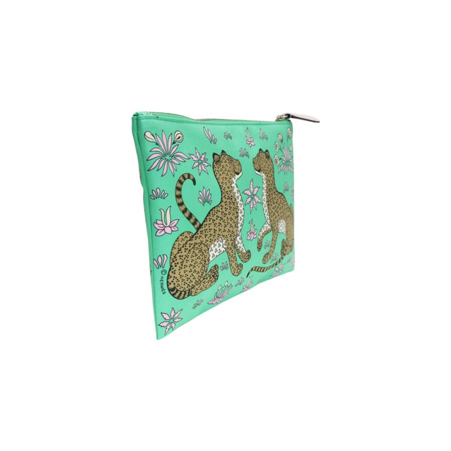 綠色 絲綢 絲巾 Silky Pocket Pouch 手拿包 U刻【HERMES 愛馬仕】 H083771CKAD-1
