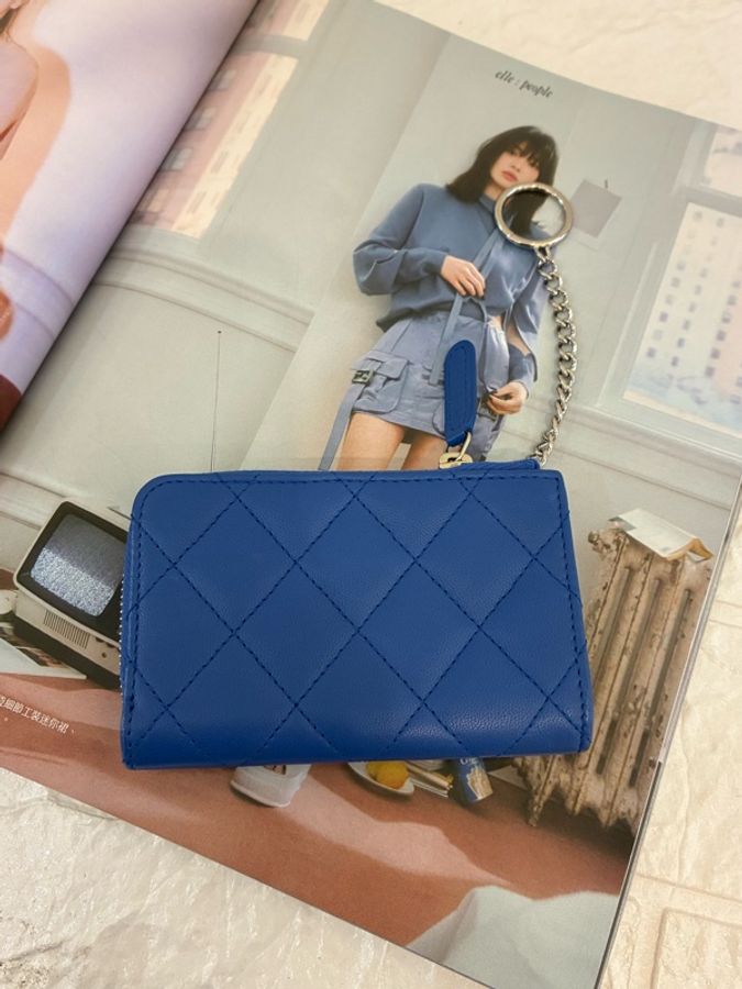 Chanel藍羊皮L型拉鍊鑰匙零錢包👛-1