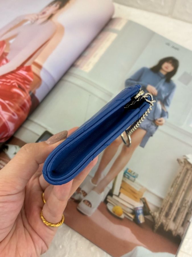 Chanel藍羊皮L型拉鍊鑰匙零錢包👛-3