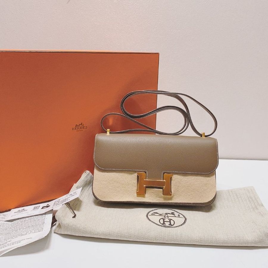 Hermes 康康elan大象灰金扣 肩背斜背包 e皮 24*13*3 98新配件塵袋-1