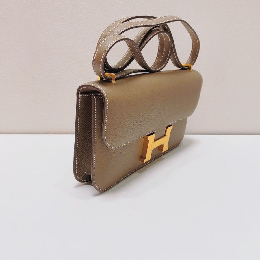 Hermes 康康elan大象灰金扣 肩背斜背包 e皮 24*13*3 98新配件塵袋-3