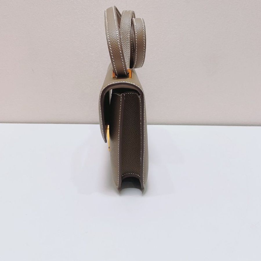 Hermes 康康elan大象灰金扣 肩背斜背包 e皮 24*13*3 98新配件塵袋-4