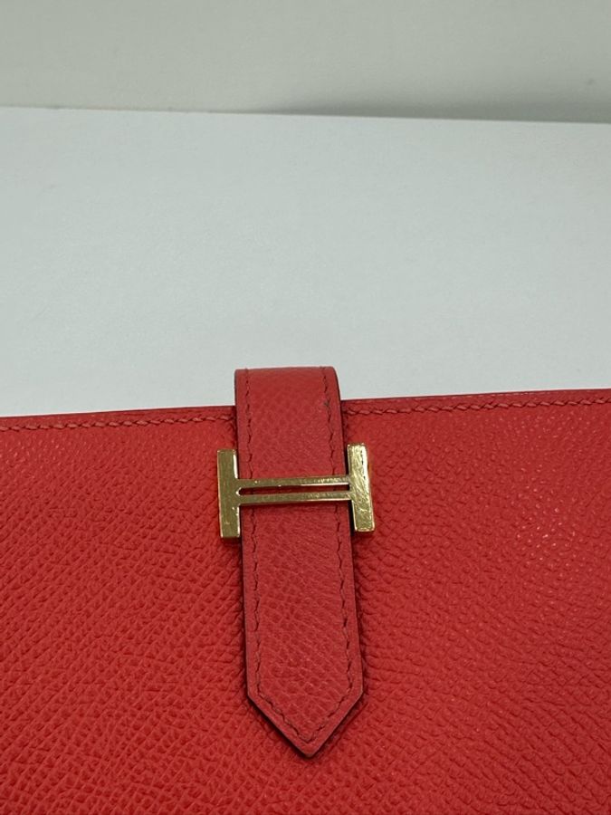Hermes 愛馬仕 bearn 長版皮夾 epsom 皮 紅色金扣 X刻 不議價-1