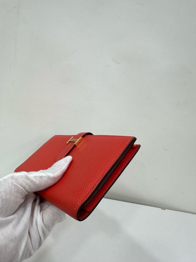 Hermes 愛馬仕 bearn 長版皮夾 epsom 皮 紅色金扣 X刻 不議價-3