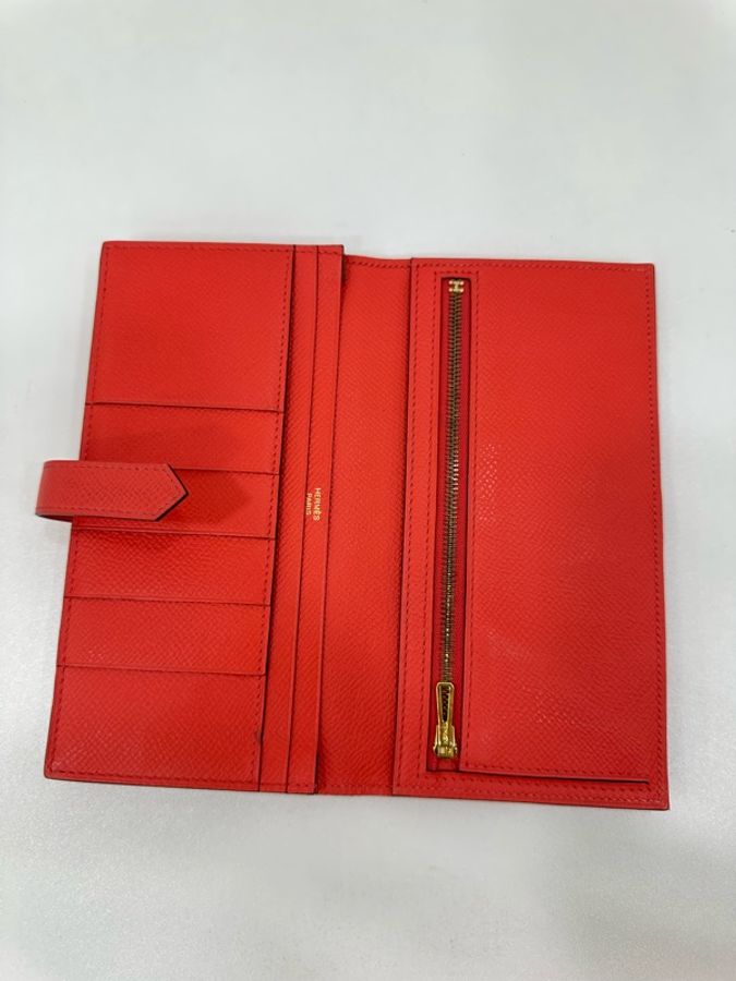 Hermes 愛馬仕 bearn 長版皮夾 epsom 皮 紅色金扣 X刻 不議價-5