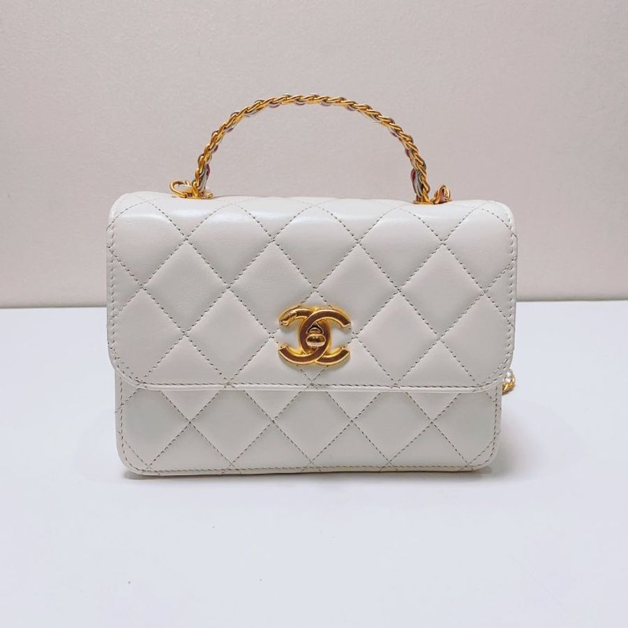 Chanel 23p白色彩虹手柄鏈條包 19*8*14 98新配件塵袋 購證-6