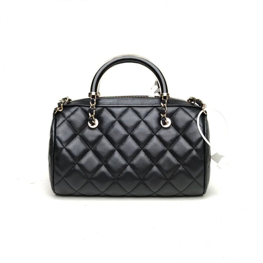 CHANEL 黑色金扣25C亞克力手柄波士頓保齡球包肩背包-2