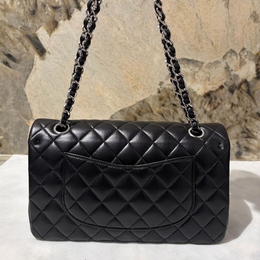 CHANEL CF 羊皮黑銀鍊25-1