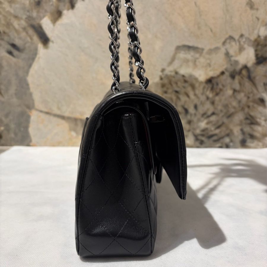 CHANEL CF 羊皮黑銀鍊25-2