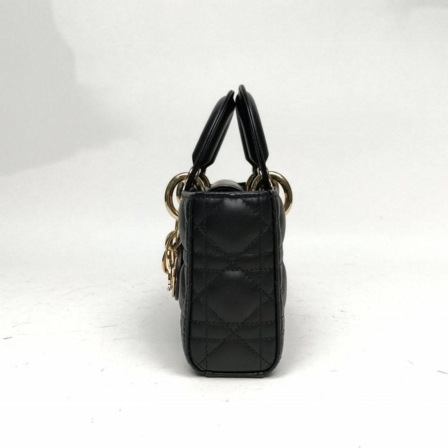 DIOR LadyD-Joy橫版戴妃包小號黑色羊皮金扣肩背包-1