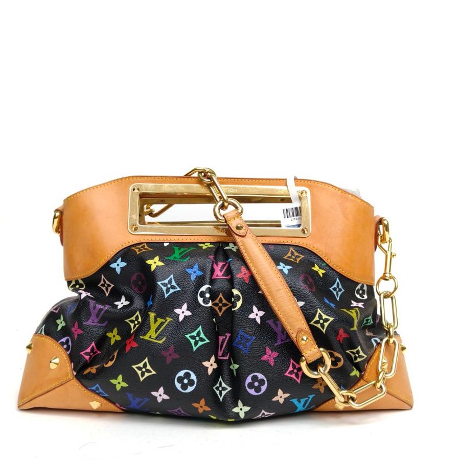 LOUIS VUITTON 中古Judy手提大號黑三彩PVC金扣肩背包-0