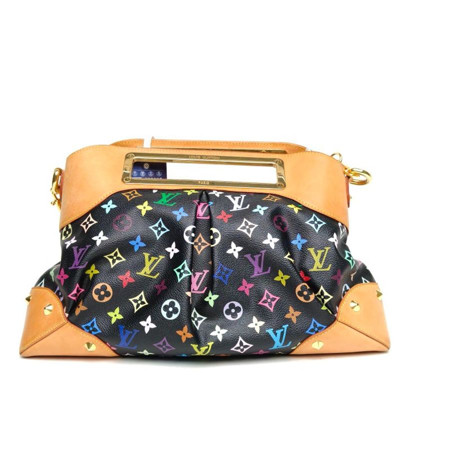 LOUIS VUITTON 中古Judy手提大號黑三彩PVC金扣肩背包-2