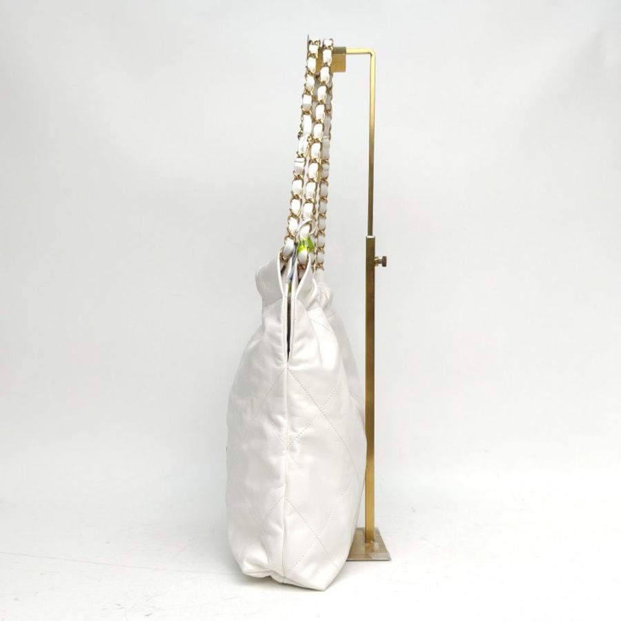 CHANEL 22BagTote托特包小號白色牛皮晶片金扣肩背包-1