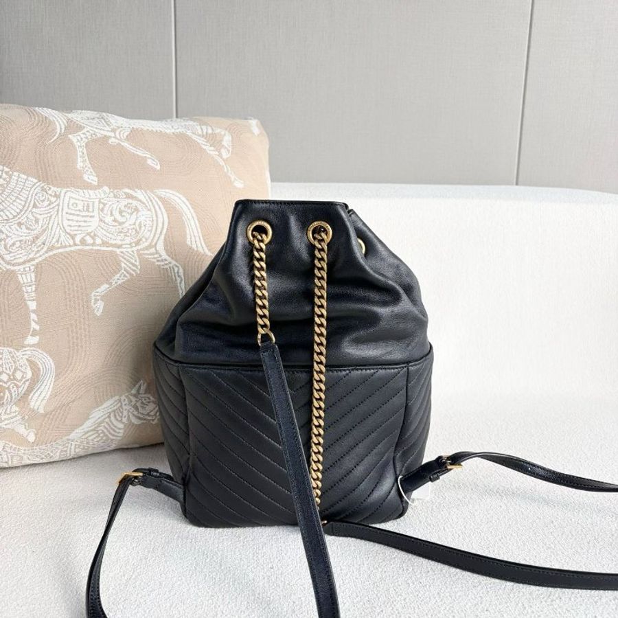 Ysl JOE水桶後背包 黑金 羊皮 19*29*13 98新配件塵袋-7
