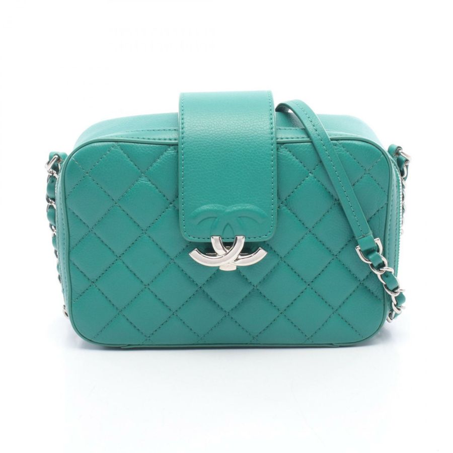 香奈兒 (CHANEL) Matelasse Half Coco 單肩斜背包,小牛皮,綠色,銀色五金,二手 CC-0