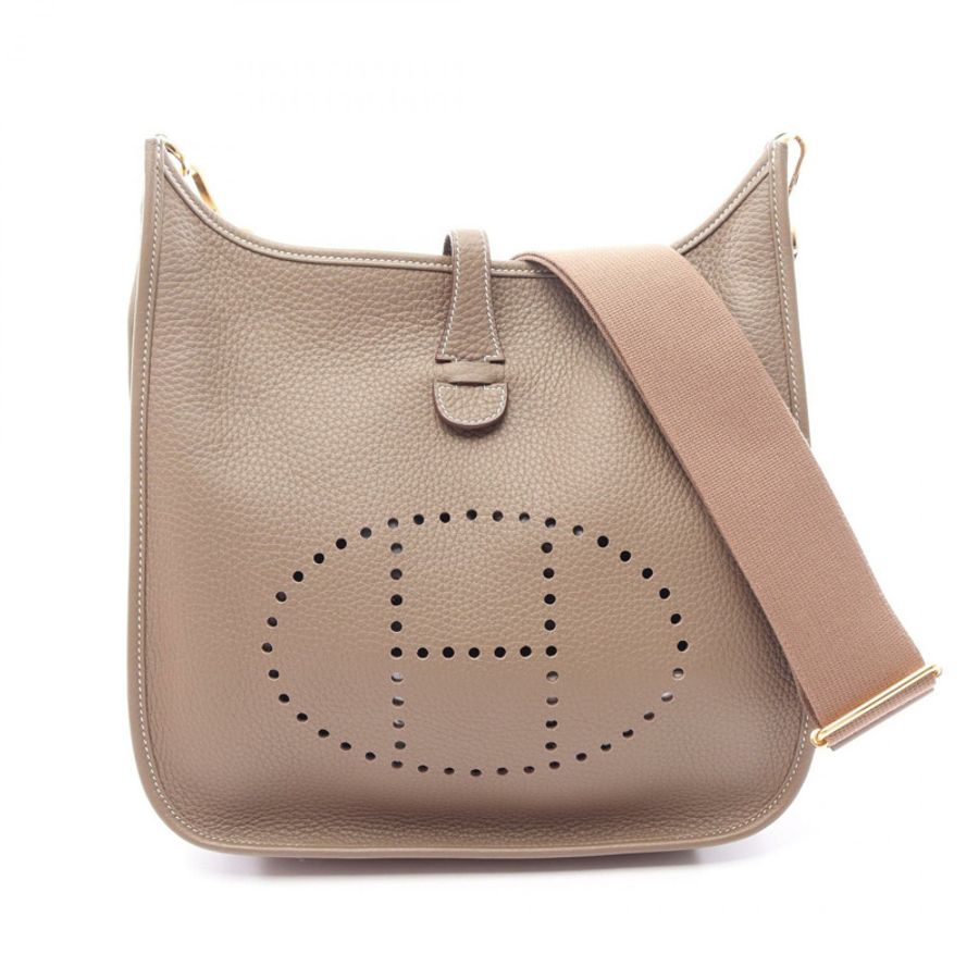 愛馬仕 Evelyne 3 PM 肩挎包,Taurillon Clemence Etoupe 皮革,二手,金色五金-0