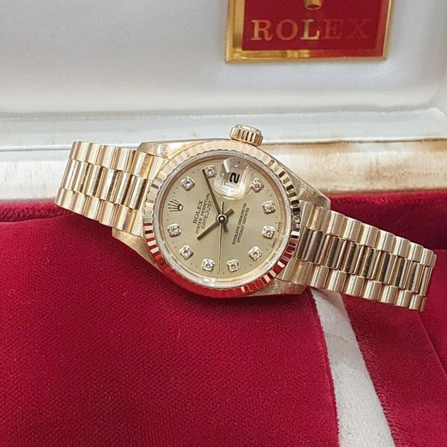 【大眾名錶】ROLEX 勞力士69178 Datejust 蠔式女錶 18K金 原廠錶帶未整理 新包台金色十鑽面盤 底蓋原廠貼紙 大眾名錶B1277-3