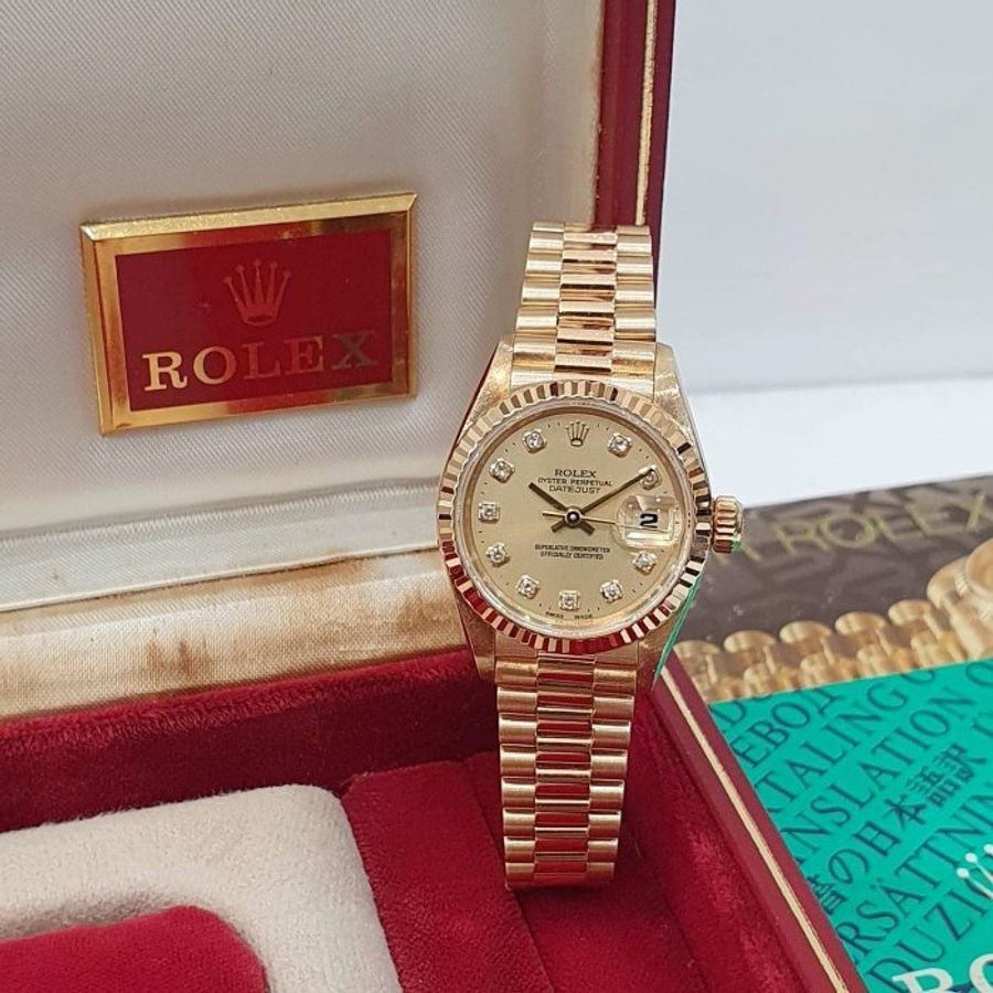 【大眾名錶】ROLEX 勞力士69178 Datejust 蠔式女錶 18K金 原廠錶帶未整理 新包台金色十鑽面盤 底蓋原廠貼紙 大眾名錶B1277-4