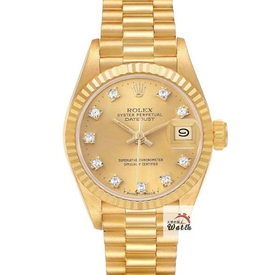 【大眾名錶】ROLEX勞力士 69178 Datejust 18K蠔式女款 金色十鑽面盤 台灣公司貨 錶徑26mm 自動上鍊 大眾名錶G270-0