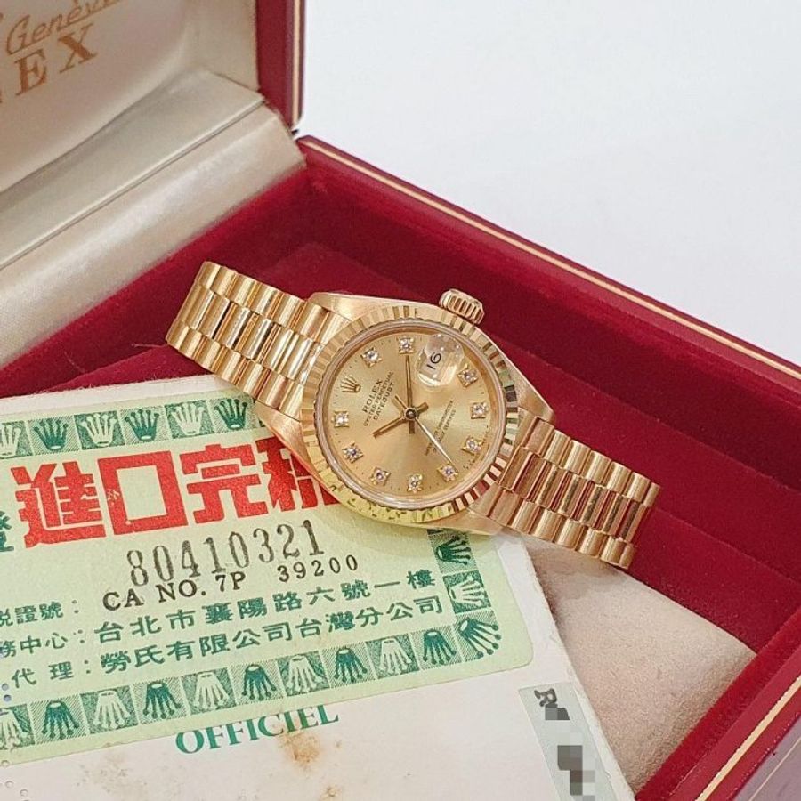 【大眾名錶】ROLEX勞力士 69178 Datejust 18K蠔式女款 金色十鑽面盤 台灣公司貨 錶徑26mm 自動上鍊 大眾名錶G270-1