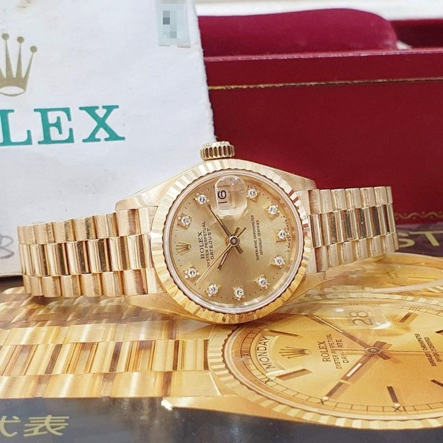 【大眾名錶】ROLEX勞力士 69178 Datejust 18K蠔式女款 金色十鑽面盤 台灣公司貨 錶徑26mm 自動上鍊 大眾名錶G270-3