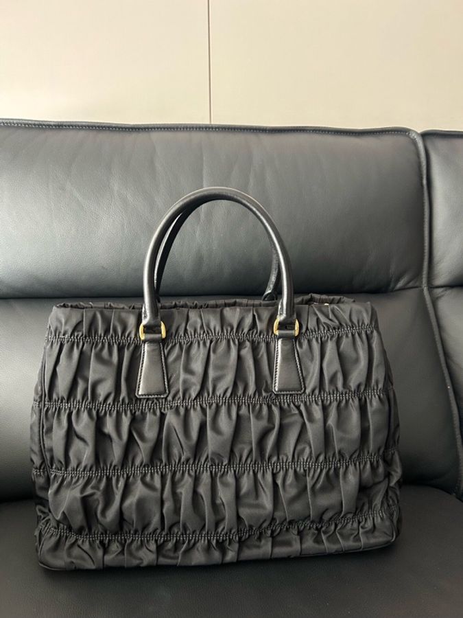 Prada 普拉達 黑色 尼龍 褶皺 手提包 附件:肩帶-1