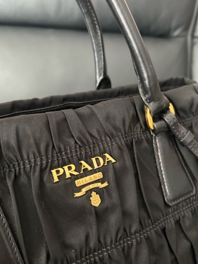 Prada 普拉達 黑色 尼龍 褶皺 手提包 附件:肩帶-2