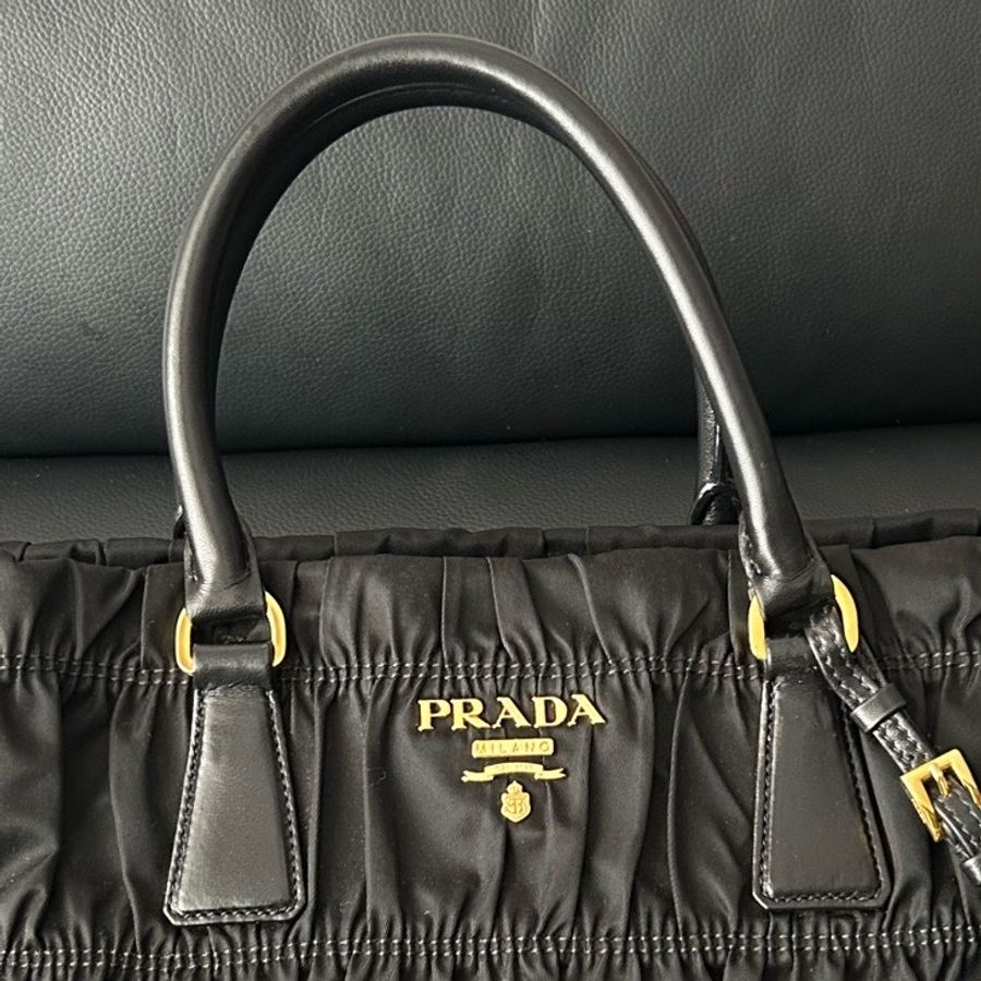 Prada 普拉達 黑色 尼龍 褶皺 手提包 附件:肩帶-5